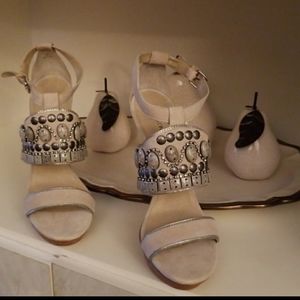 Boston Proper Embellished Ankle Strap Cream Colored Sandal Stiletto Heels Sz: 10